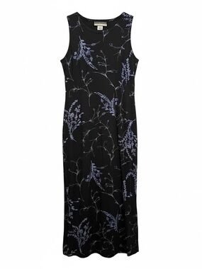 Vintage Notations Clothing Co. Black Floral Sleeveless Maxi Dress with slits